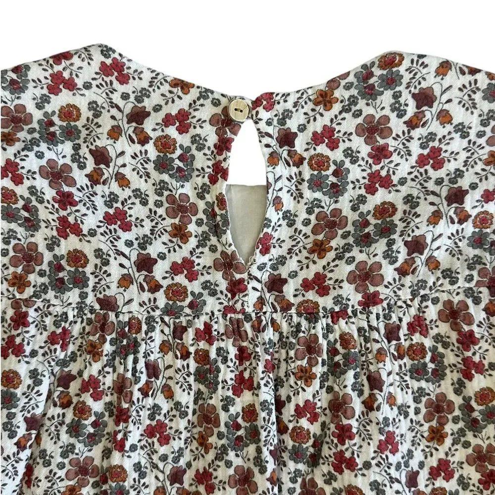 Zara White Floral Dress with Red and Brown Print